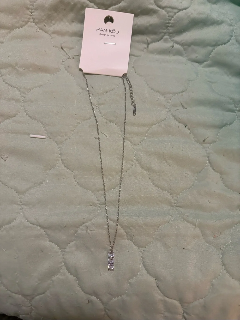 Silver Vertical Bar Necklace with Three Clear Stones - Women Jewelry